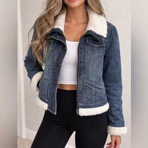 Juicy Couture | P / XS | Women's Blue Denim lined Bomber Jacket Sherpa Trimmed